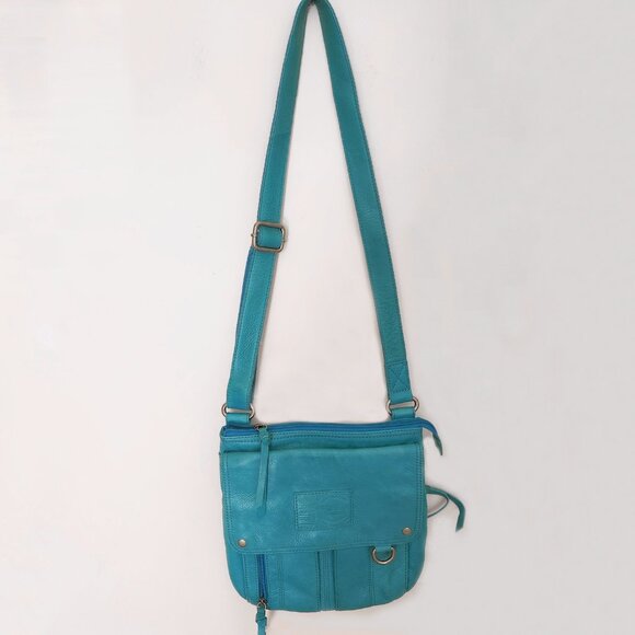 Vintage FOSSIL Morgan Traveler’s Bag Tidal Blue LARGE Crossbody Purse Handbag - Picture 1 of 9